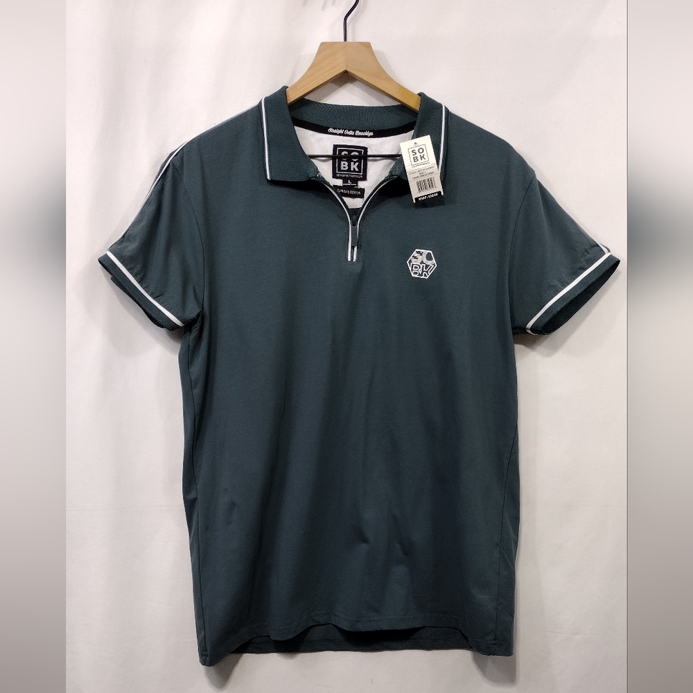 NWT SOBK Polo Shirt Mens L Green Casual Comfy Retro Minimalist